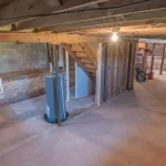 unfinished crawl space with exposed joists and posts